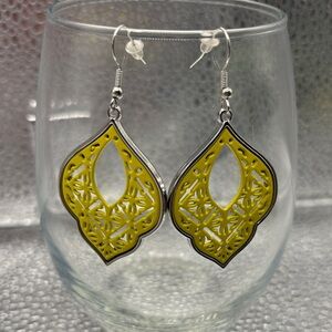 Chic Yellow Filigree Drop Earrings